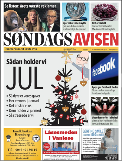 Rikke Ahm for Søndagsavisen, Forside om danskernes jul