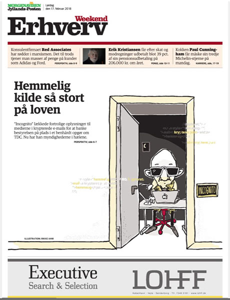 Rikke Ahm for Jyllands-Posten, Erhvervsforsiden om hemmelige kilder